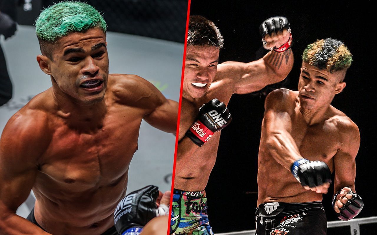 Fabricio Andrade (left) and Andrade fighting Mark Abelardo (right) | Image credit: ONE Championship