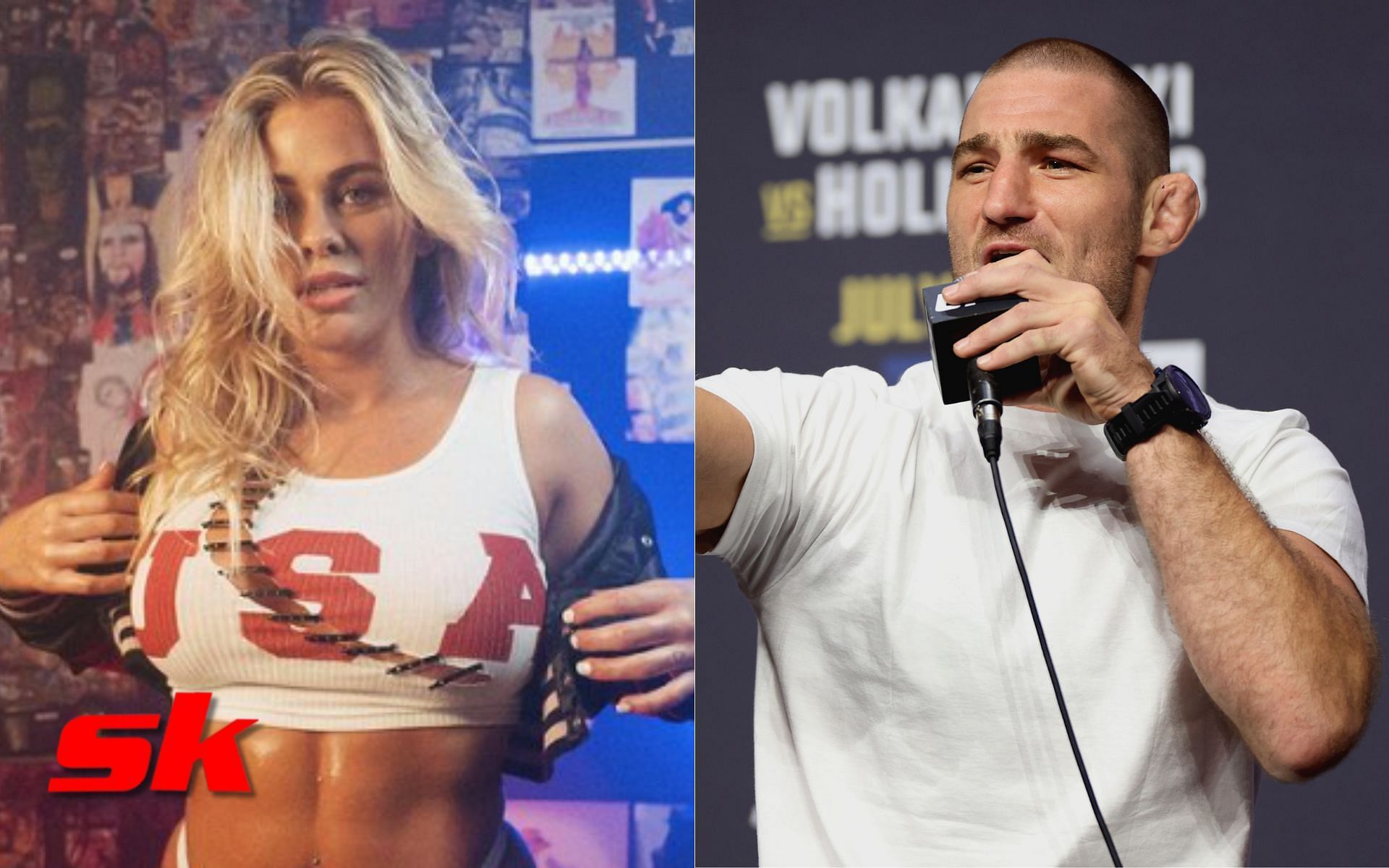 Paige VanZant (left - via @paigevanzant), Sean Strickland (right - via Getty)