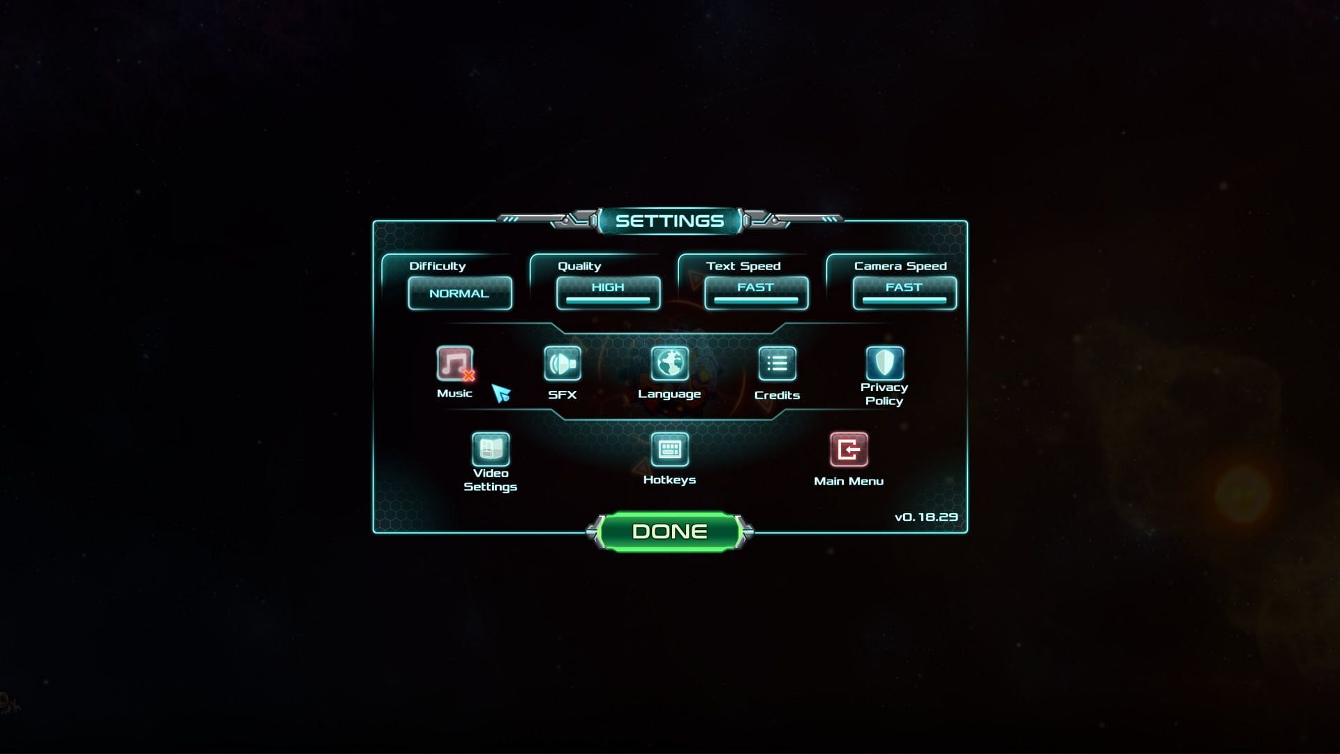 The menu for options is a bit on the scarce side (Image via Ironhide Game Studio)