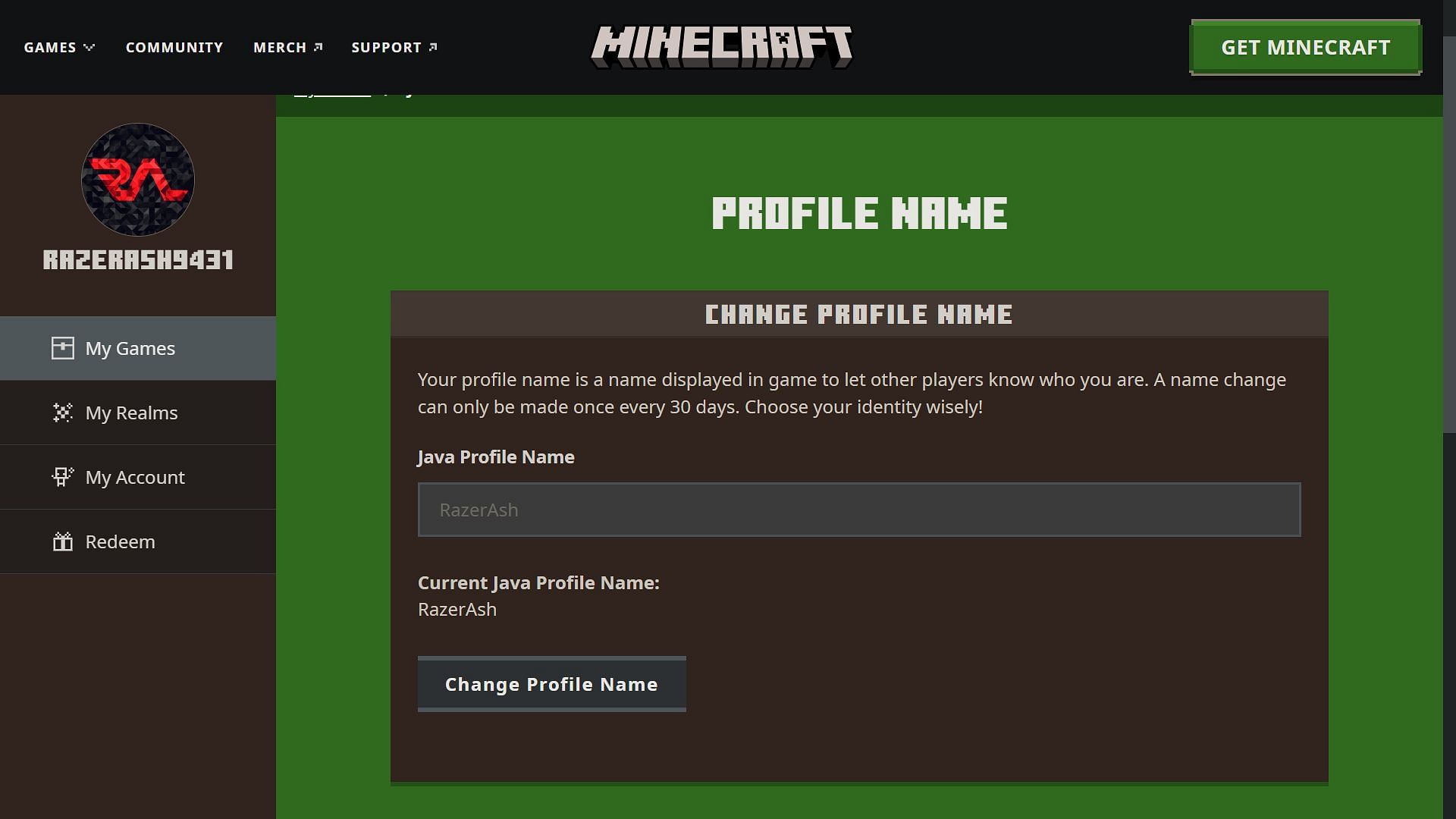 Enter your new gamertag in the official game website to change it in Java Edition (Image via Sportskeeda)