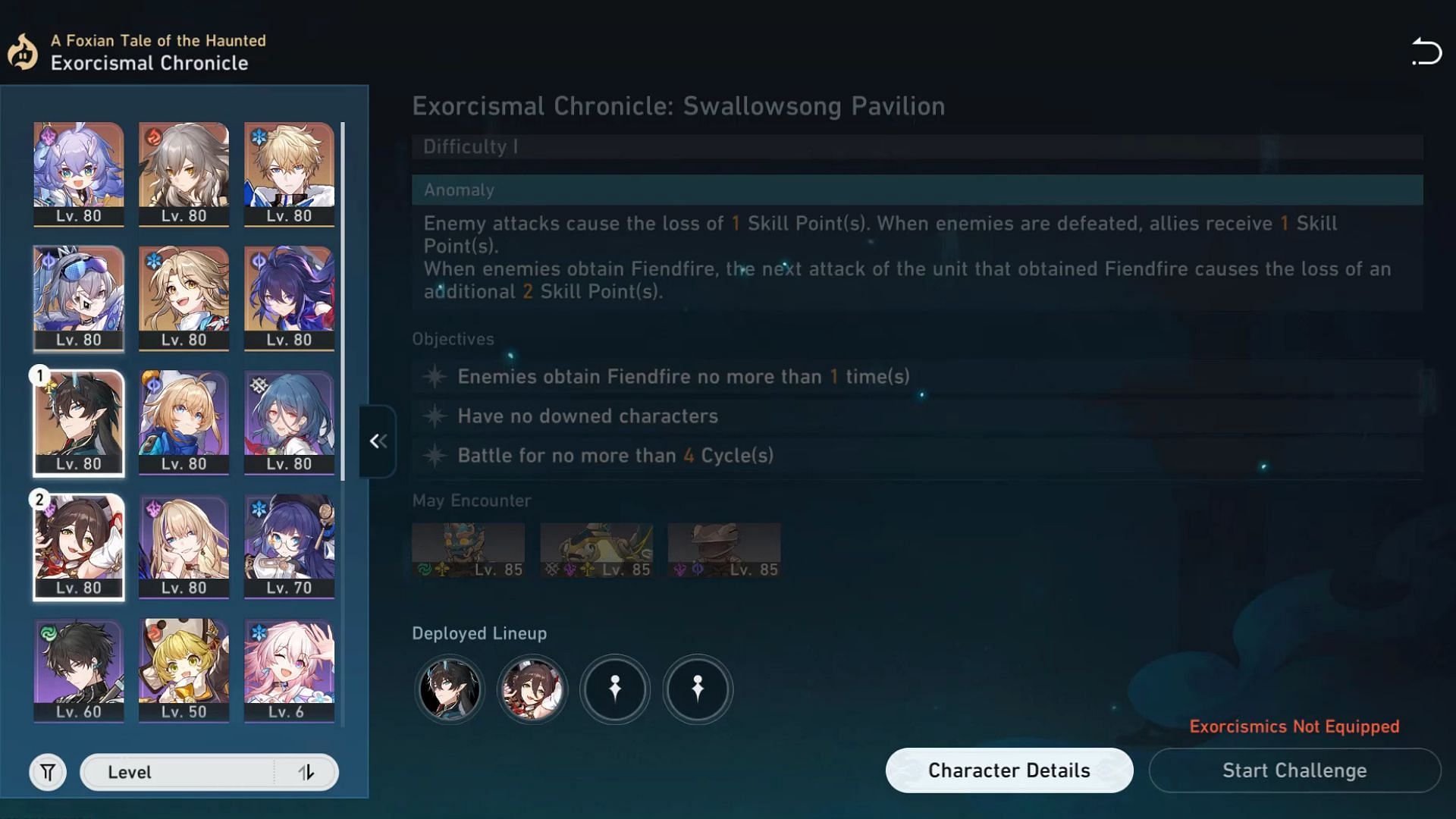 Image showing the team selection screen for Swallowsong Pavilion 
