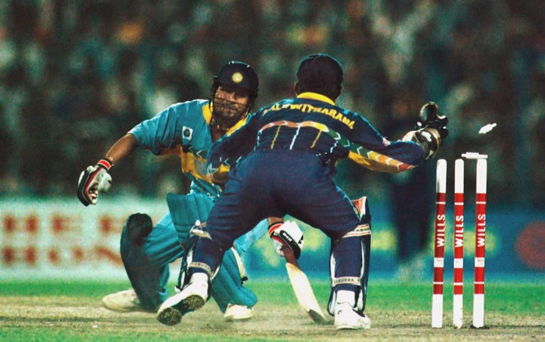 Sachin Tendulkar stumped out vs Sri Lanka at the 1996 World Cup [Getty Images]