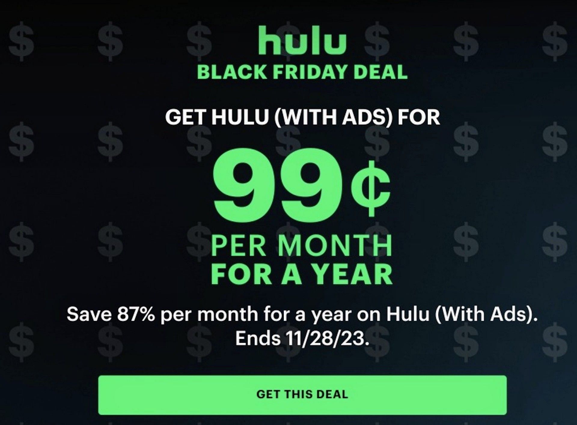 Hulu&#039;s Black Friday Deal is valid till November 28, 2023 (Image via Hulu)