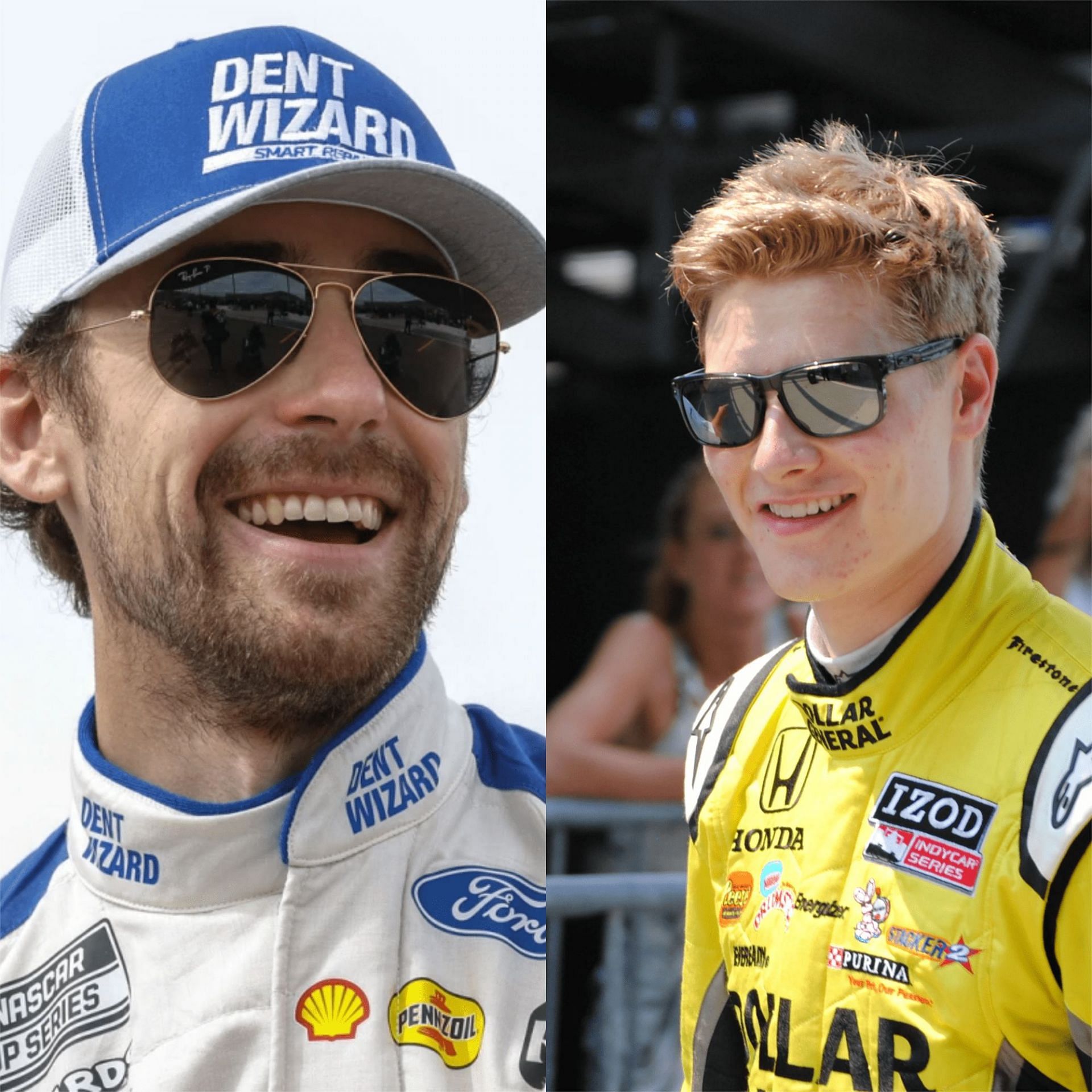 (L-R) NASCAR Cup Series driver Ryan Blaney and NTT IndyCar Series driver Jospeh Newgarden