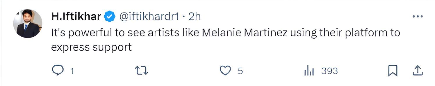 A user calls Melanie&#039;s support powerful (image via @iftikhardr1 on X)