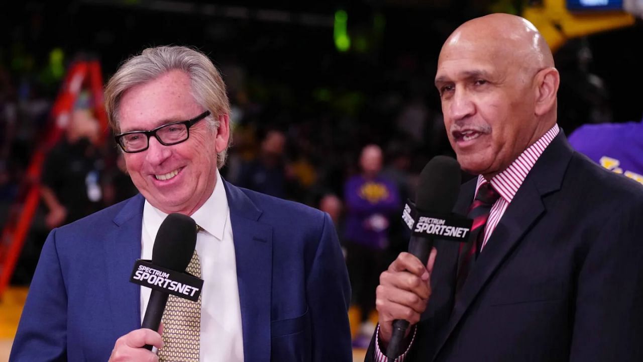 Veteran LA Lakers broadcasters Bill Macdonald and Stu Lantz