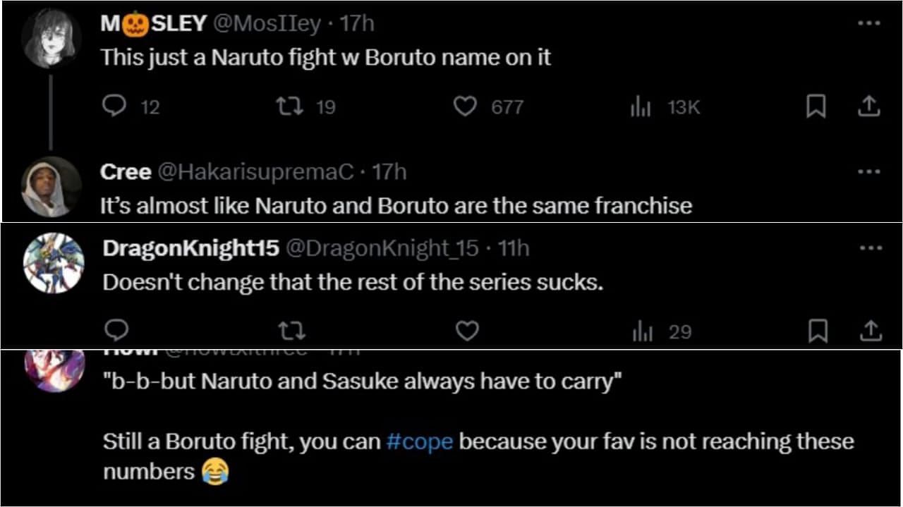 Fans debate about the Naruto and Sasuke vs Momoshiki fight in Boruto(image via X)