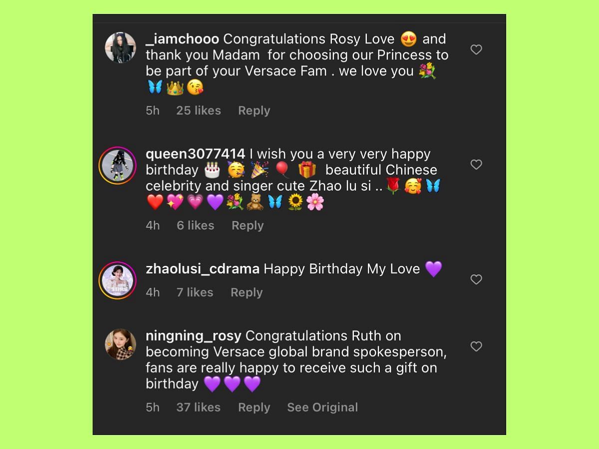 Lusi Zhao&#039;s fans pour their love in the form of birthday wishes and congratulatory messages (Image via Instagram/ @donatella_versace)