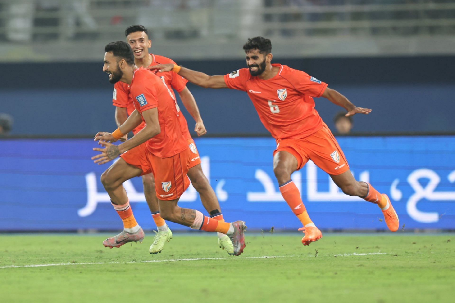 Indian players celebrating the goal against Kuwait (Picture Credits: X/Indian Football Team