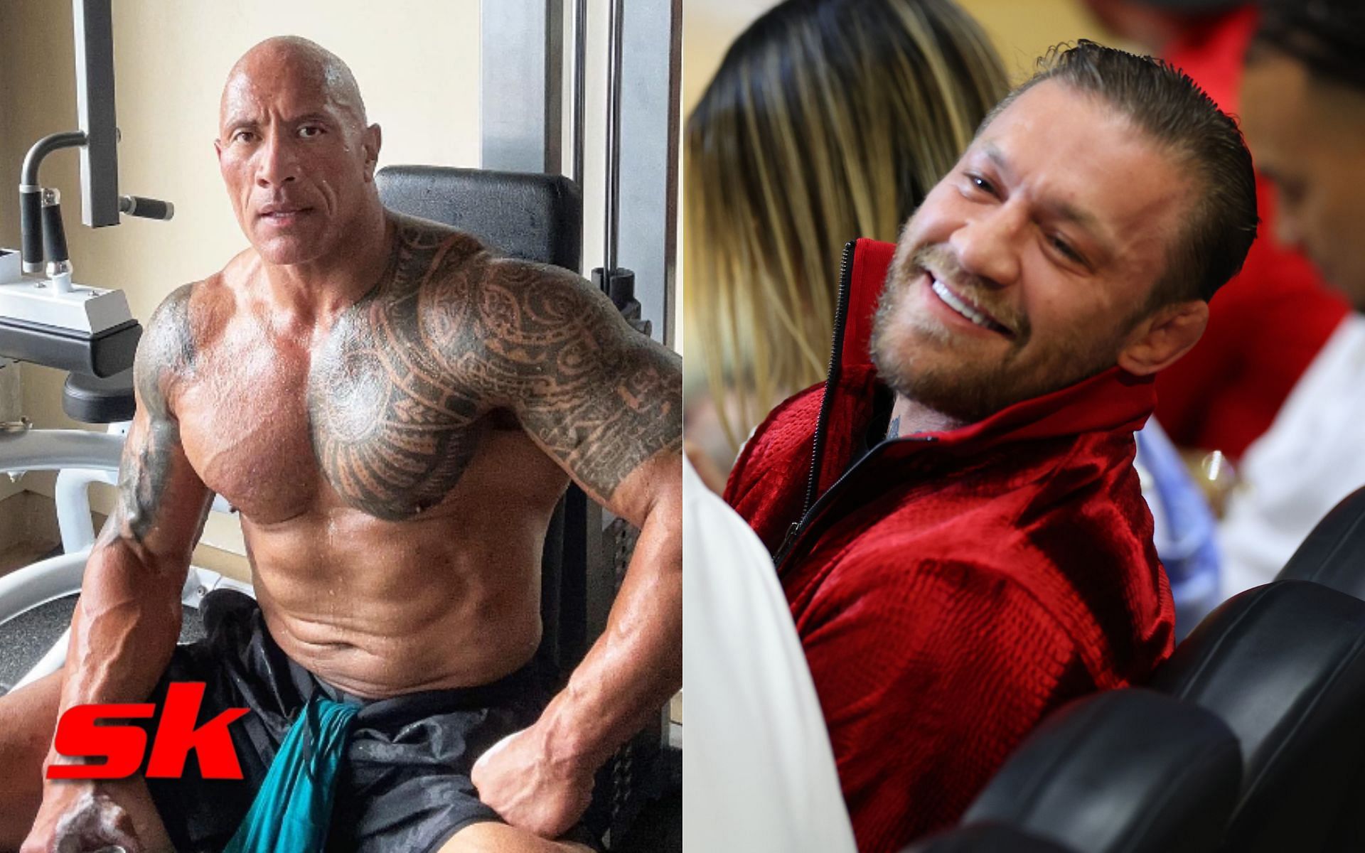 Dwayne Johnson (left - via @therock), Conor McGregor (right - via Getty)