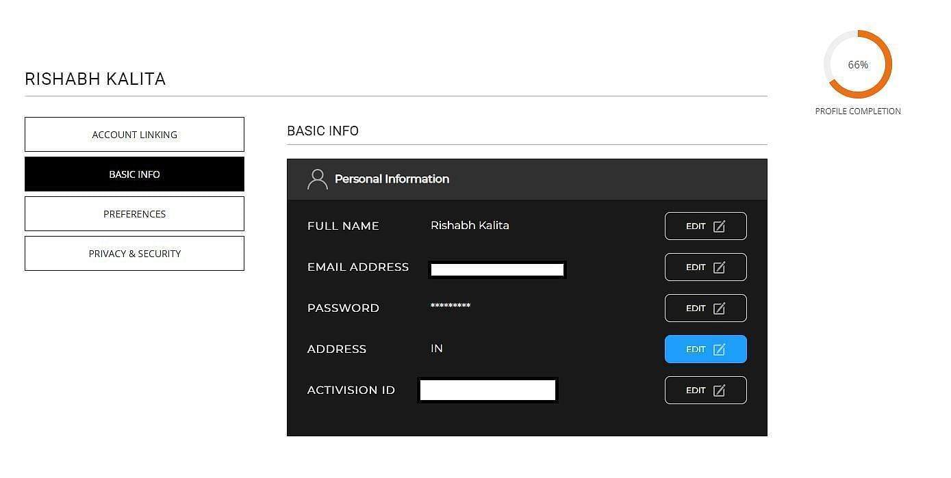 Changing Activision account region (Image via Activision)