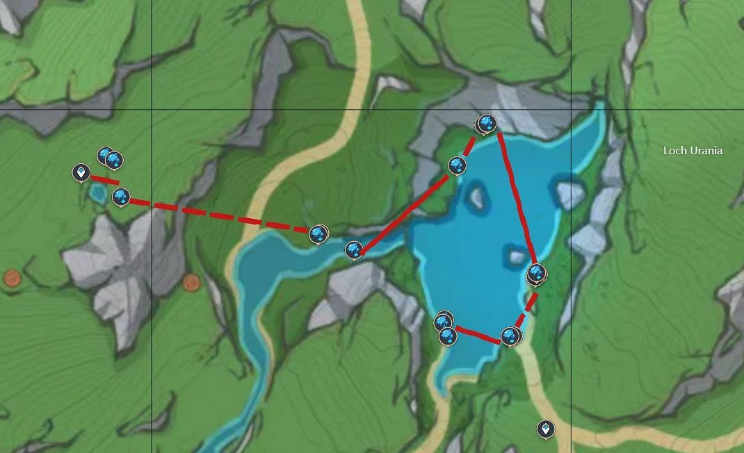 Loch Urania farming route (Image via Sportskeeda)