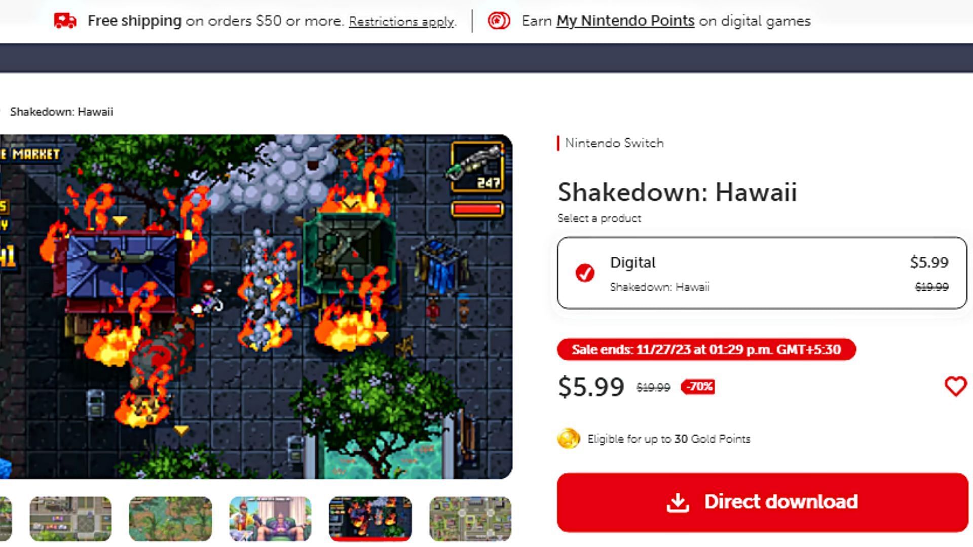 Shakedown: Hawaii&#039;s page on the Nintendo Store (Image via nintendo.com)