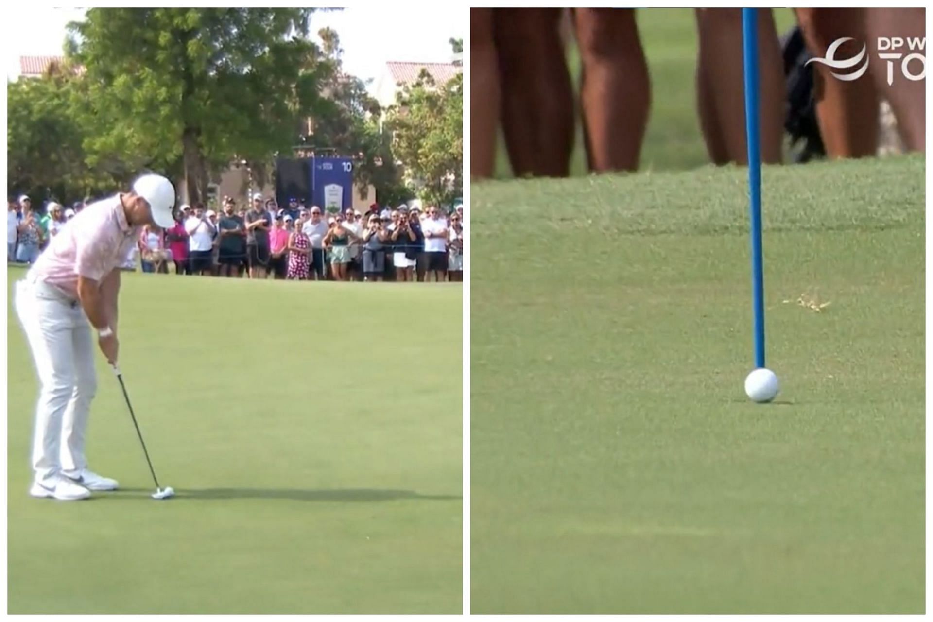 Rory McIlroy holes a 69 foot birdie during the third round of the DP World Tour Championship (image via DP World Tour)