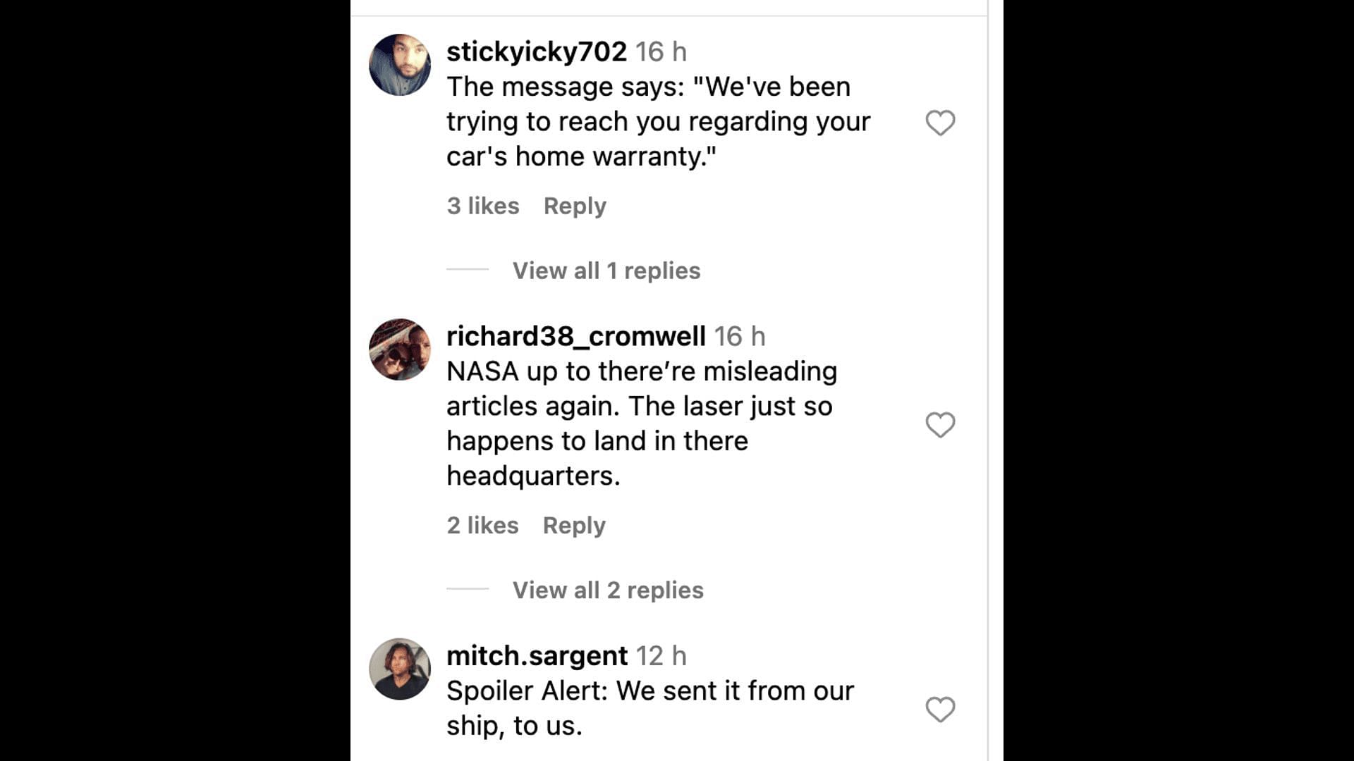 Social media users shared hilarious reactions as NASA revealed about the message travelling from 10,000 miles away in space. (Image via Instagram)