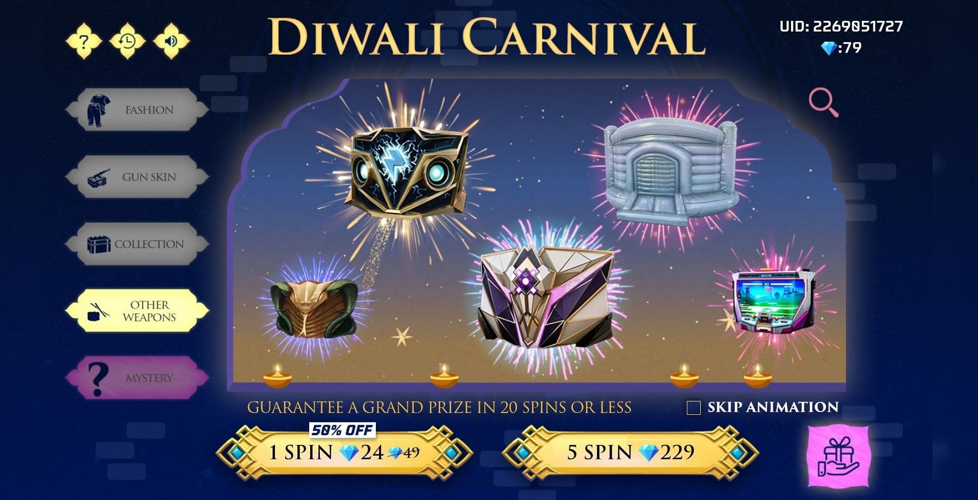 Diwali Carnival Other Weapons Prize Pool (Image via Garena)