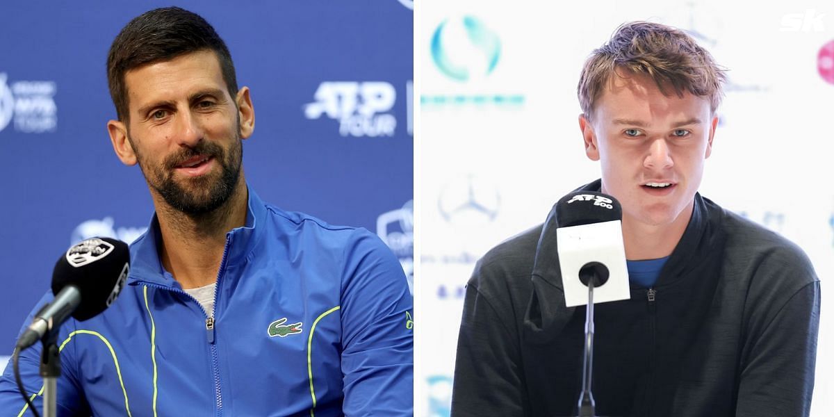 Novak Djokovic (L) and Holger Rune (R)