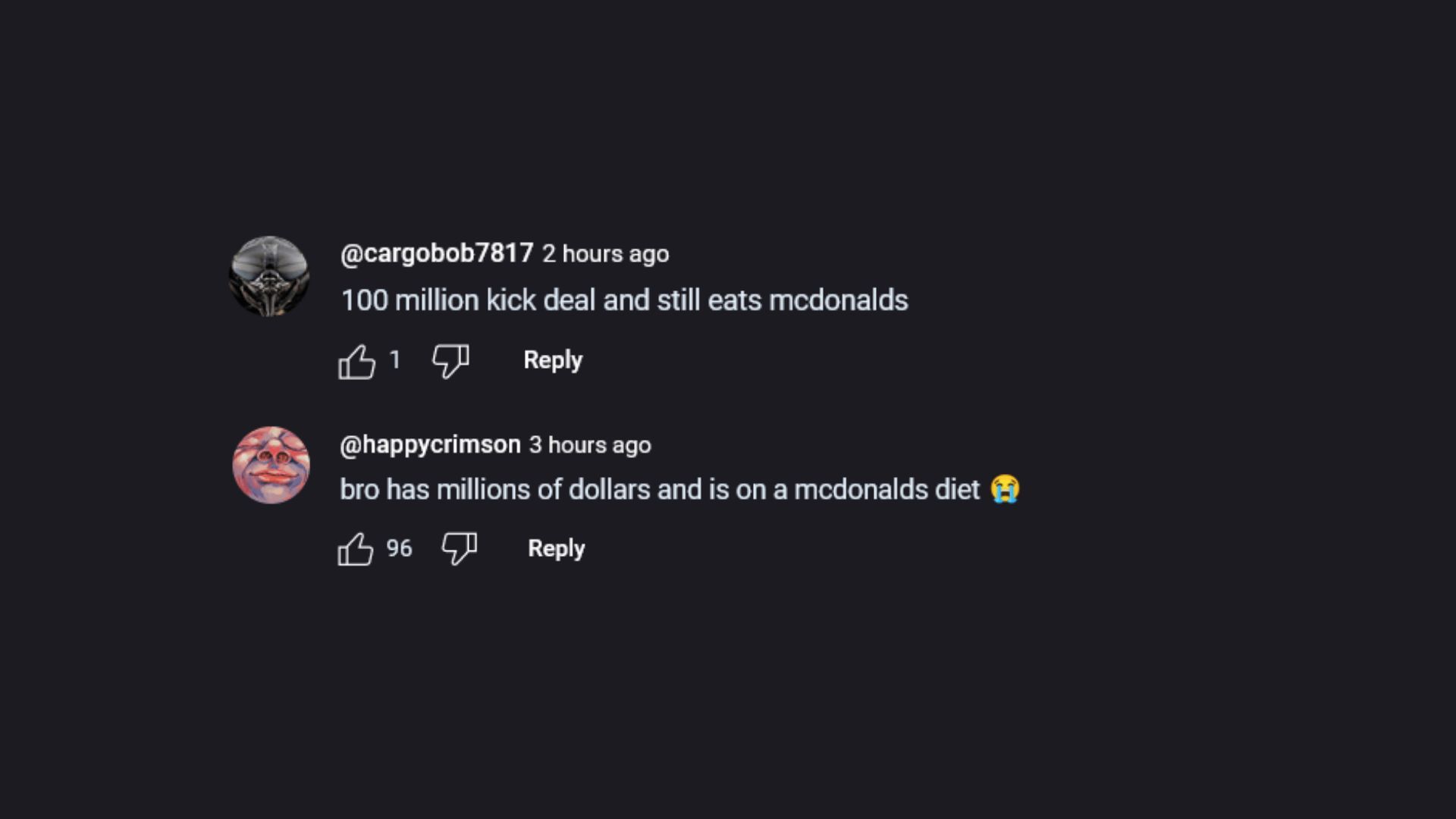 Fans interestingly pointed out how the millionaire streamer is still eating fast food. (Image via YouTube)