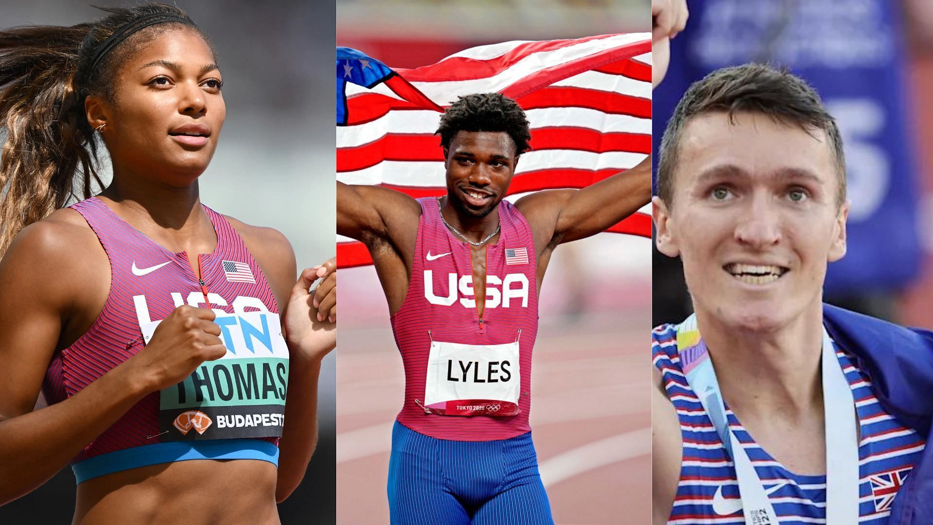 Gabby Thomas, Noah Lyles and Jake Wightman (Image via Sportskeeda)