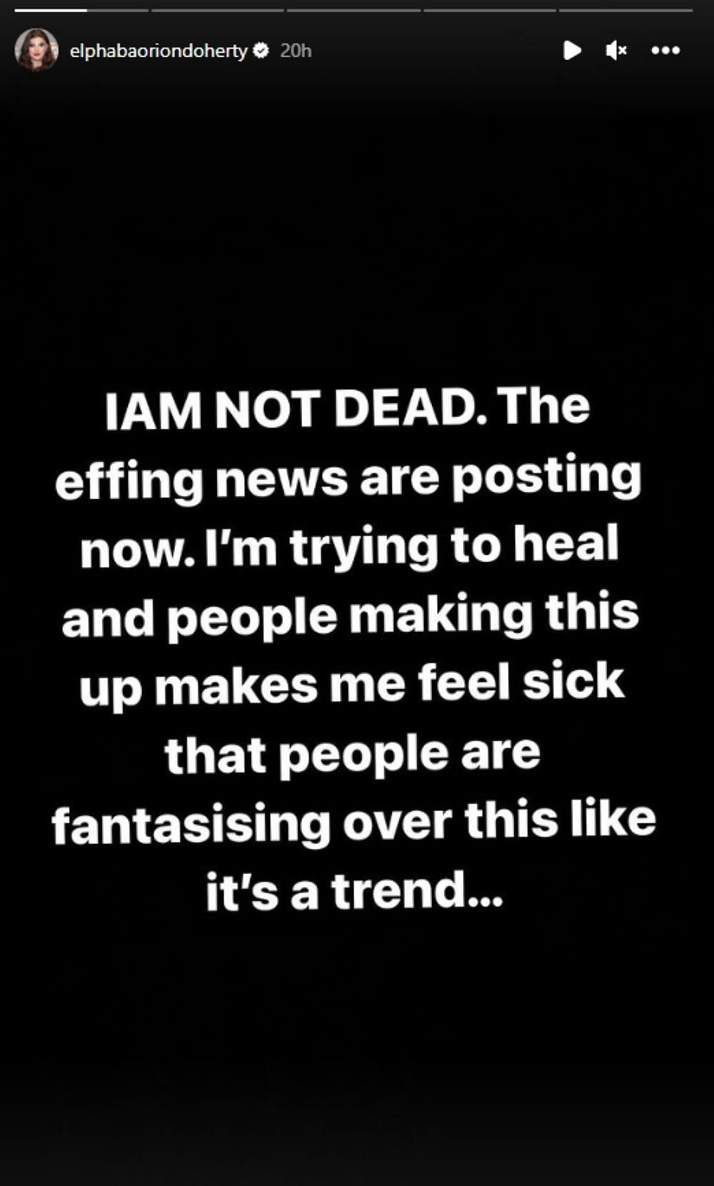 Influencer debunks viral death hoax (Image via elphabaoriondoherty/Instagram)