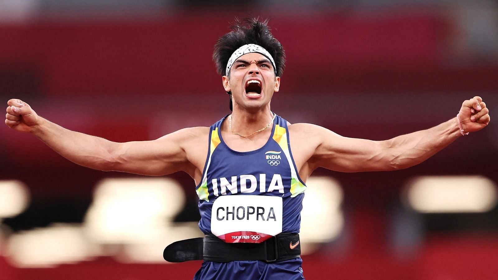 Neeraj Chopra celebrates his record-breaking throw (Image Credits: Olympics.com)