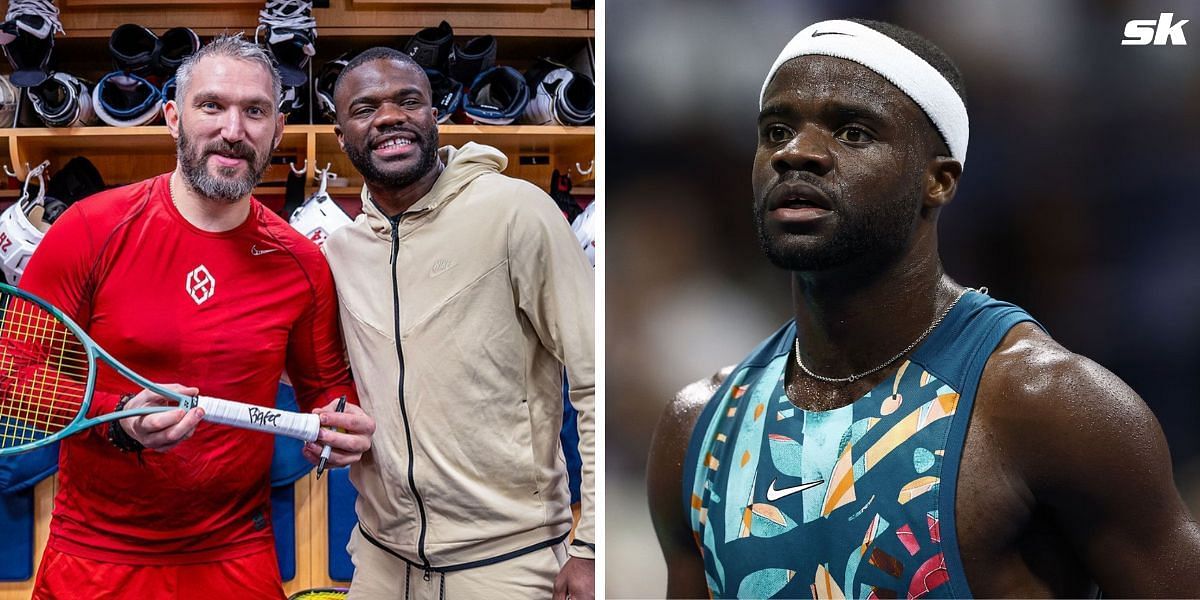 Frances Tiafoe poses with Washington Capitals captain Alexander Ovechkin