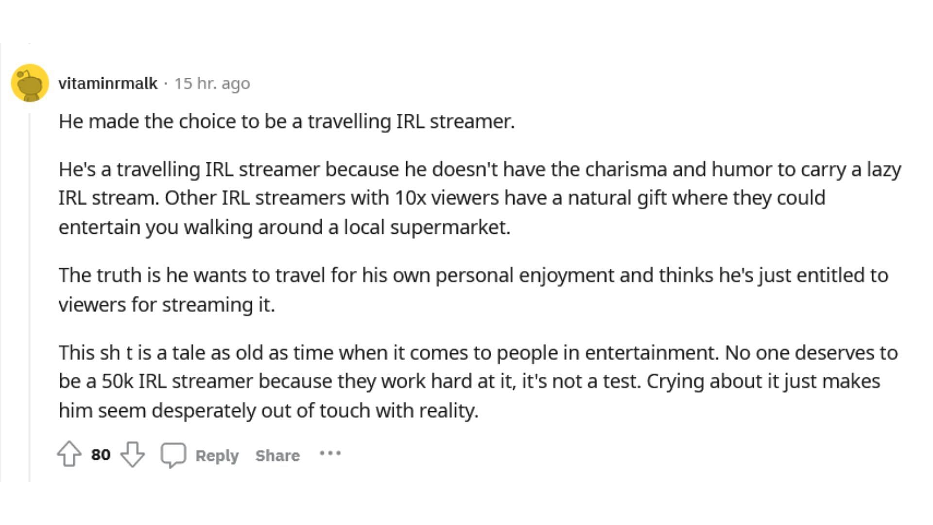 Netizens criticized the streamer for his comments (Image via LivestreamFail/Reddit)