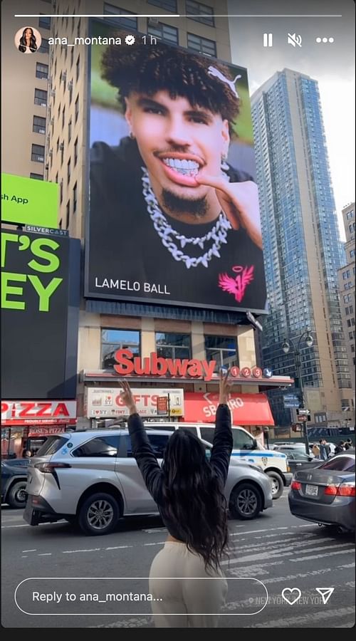 Ana Montana fangirls in front of LaMelo Ball's poster.