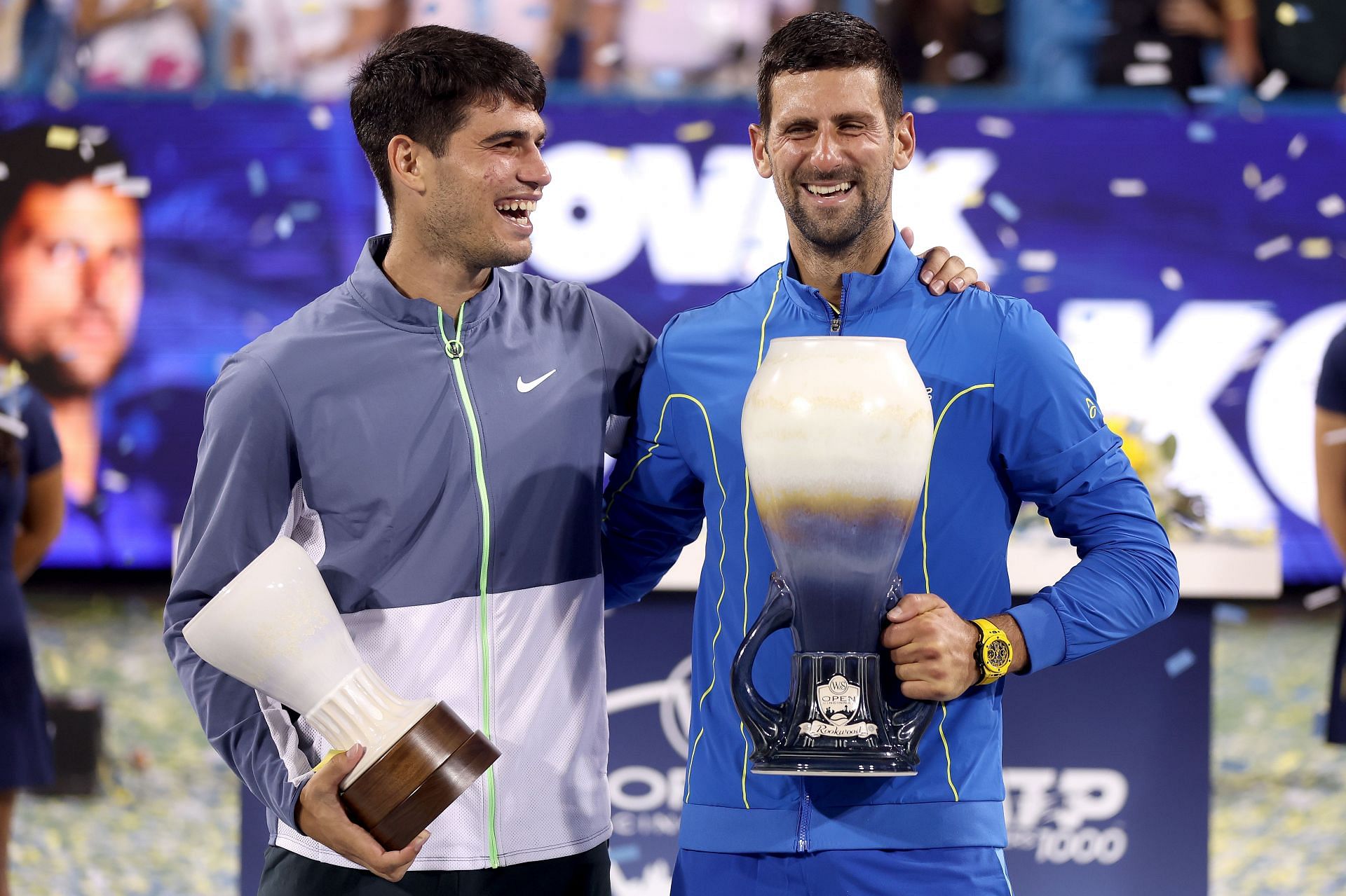 Carlos Alcaraz (left) and Novak Djokovic