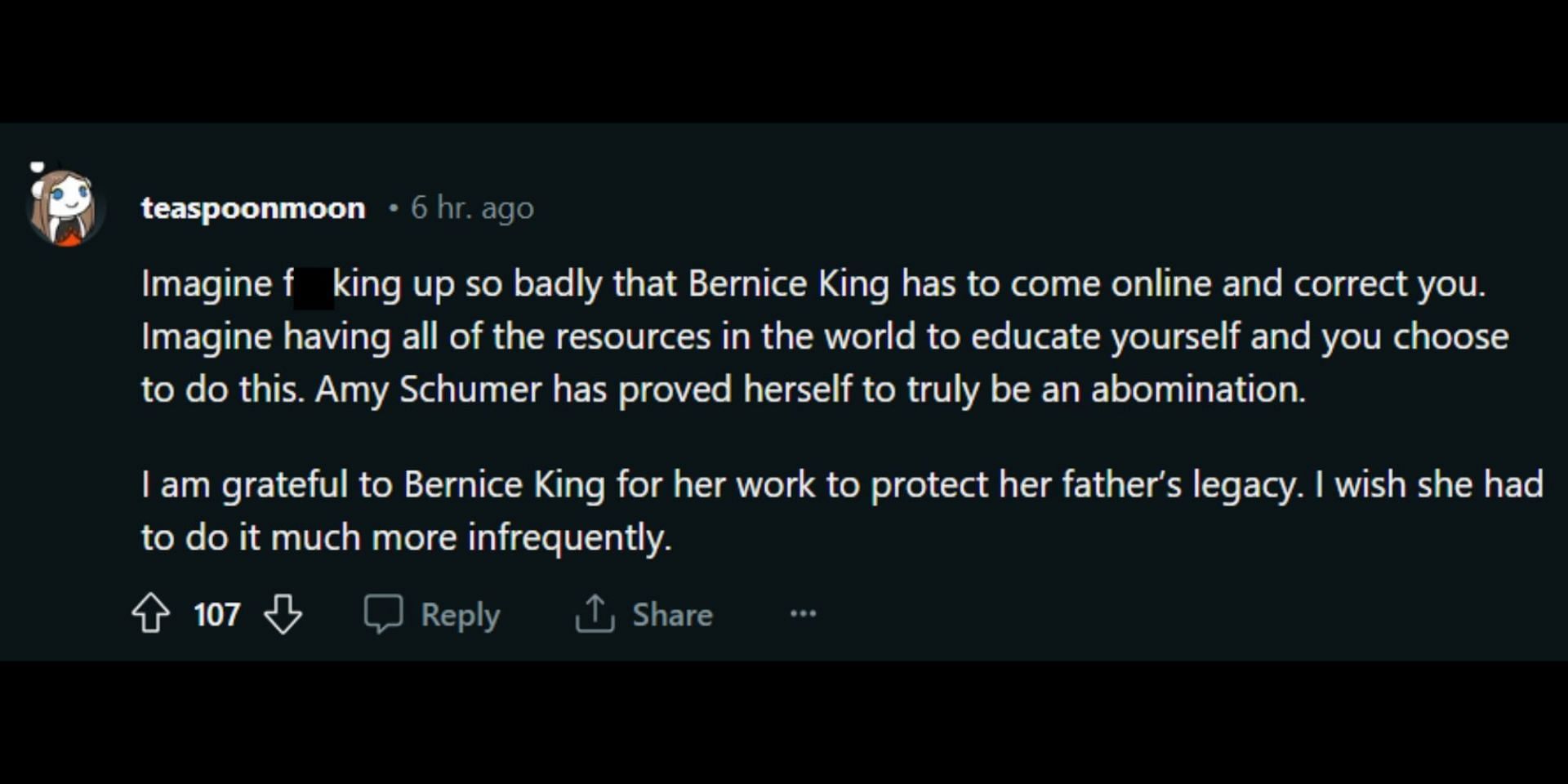 Internet reacted to Bernice King addressing Schumer&#039;s MLK clip. (Image via Reddit/@r/Fauxmoi)