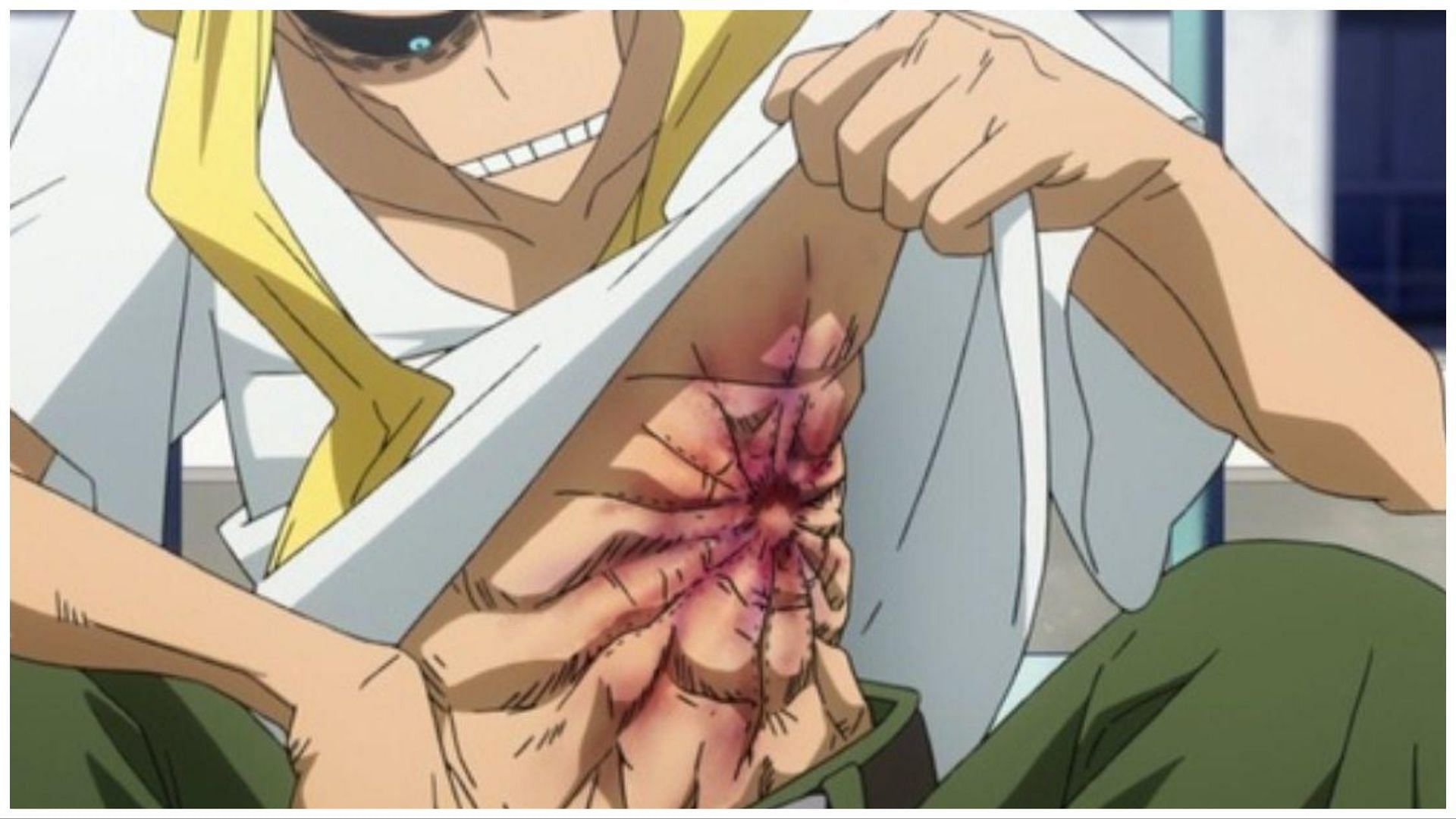 All might showing his injury to Deku (Image via Studio Bones)