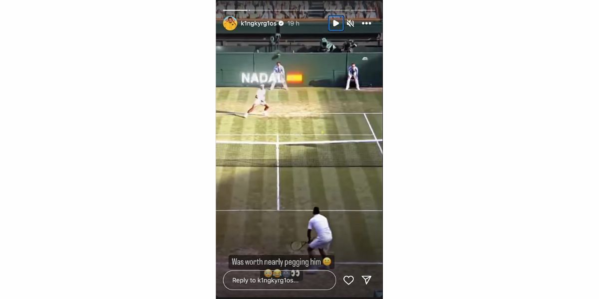 A screen capture of Kyrgios&#039; Instagram story