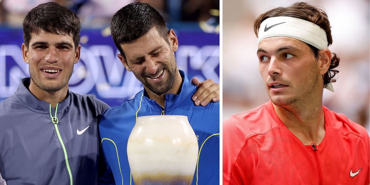 Carlos Alcaraz and Novak Djokovic (L), Taylor Fritz (R)