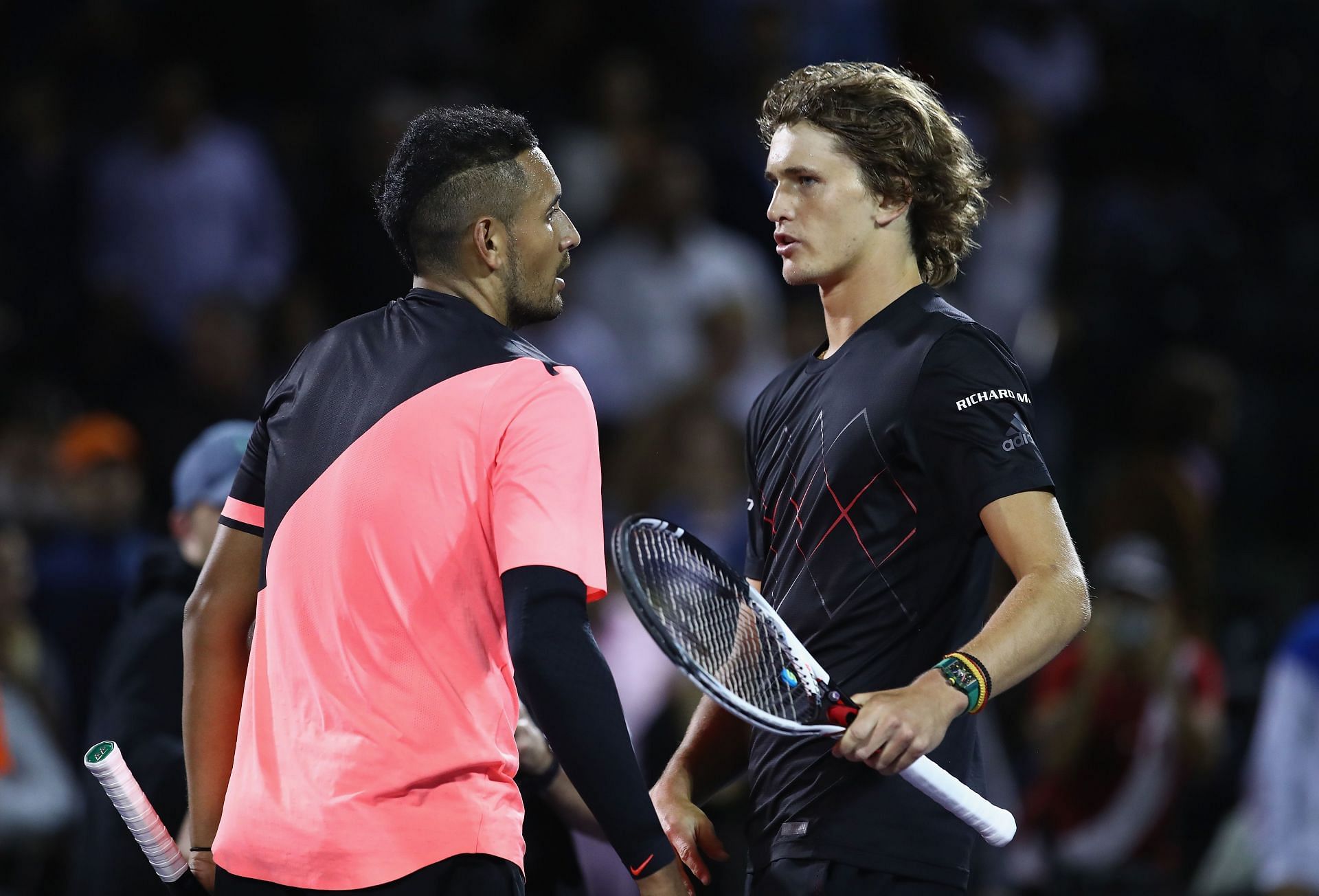 Nick Kyrgios and Alexander Zverev greet each other: Miami Open 2018 - Day 9