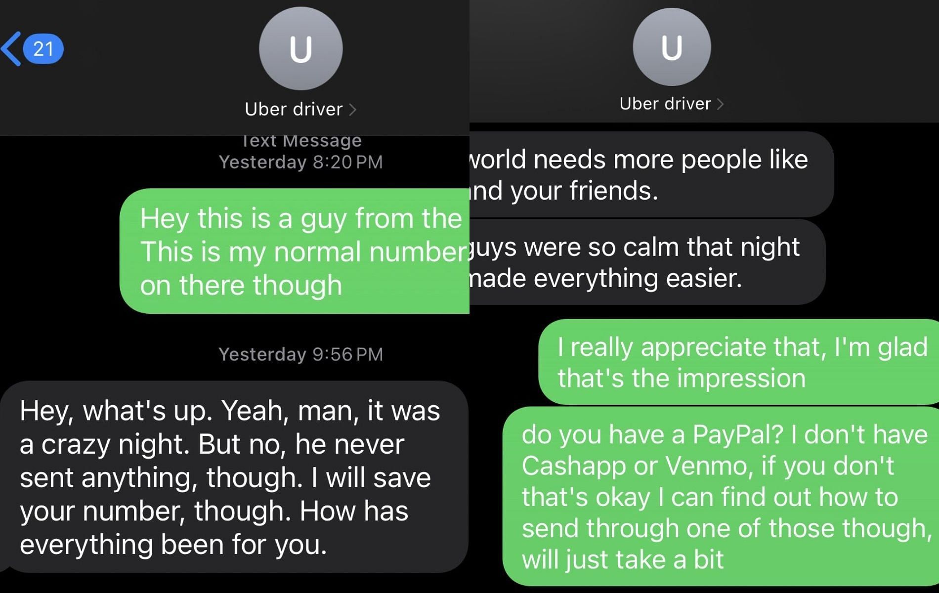 YouTuber shares text messages with the Uber driver (Image via X/@Dream)