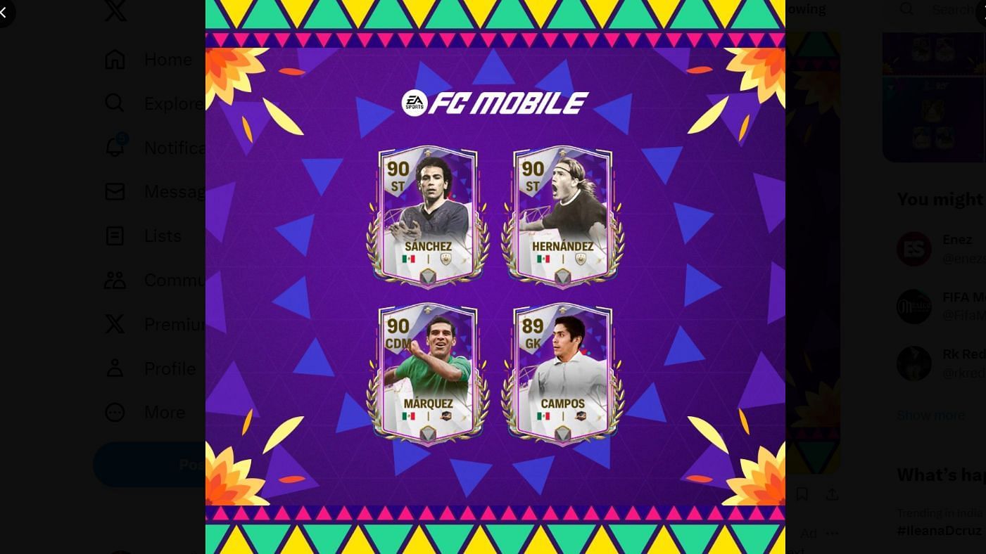 Snippet showing the four Mexican added to EA FC Mobile&#039;s Dia de Muertos promo (Image via Twitter/ EA Sports)