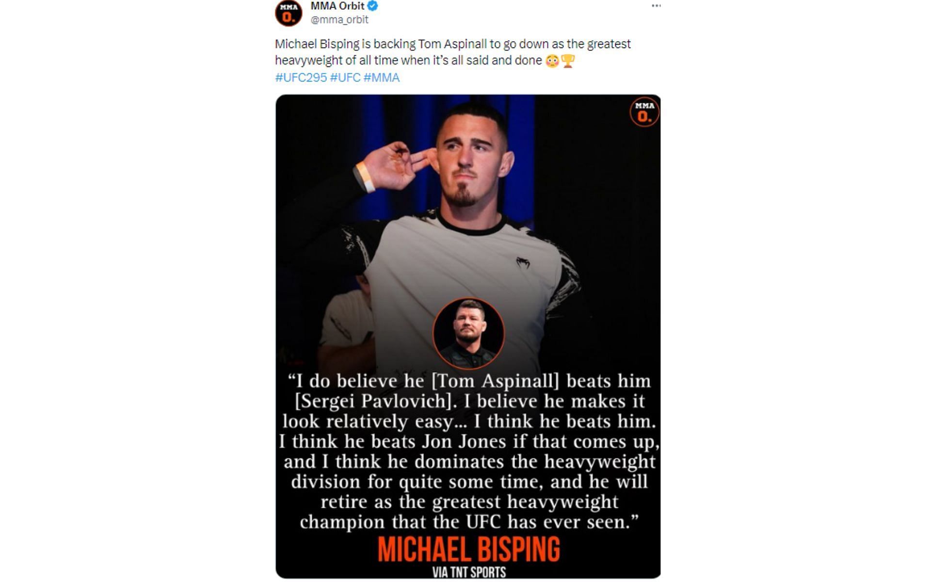 MMA Orbit's tweet regarding Bisping's comments about Tom Aspinall