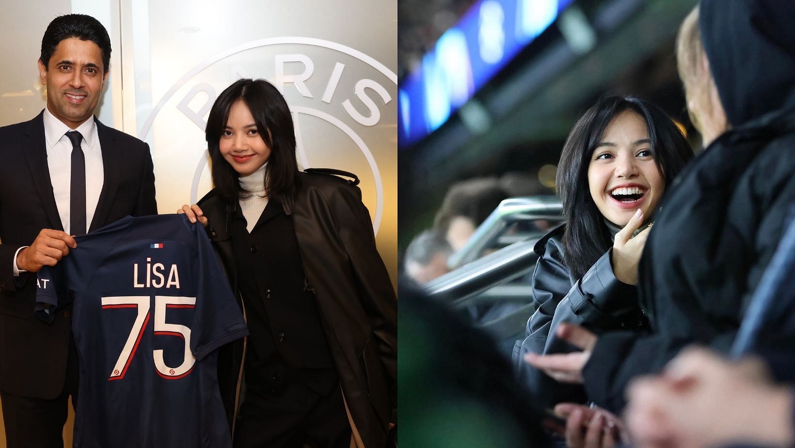 BLACKPINK Lisa poses with the President of Paris Saint-Germain Football Club. (Images via X/@Mhong6Lliz)