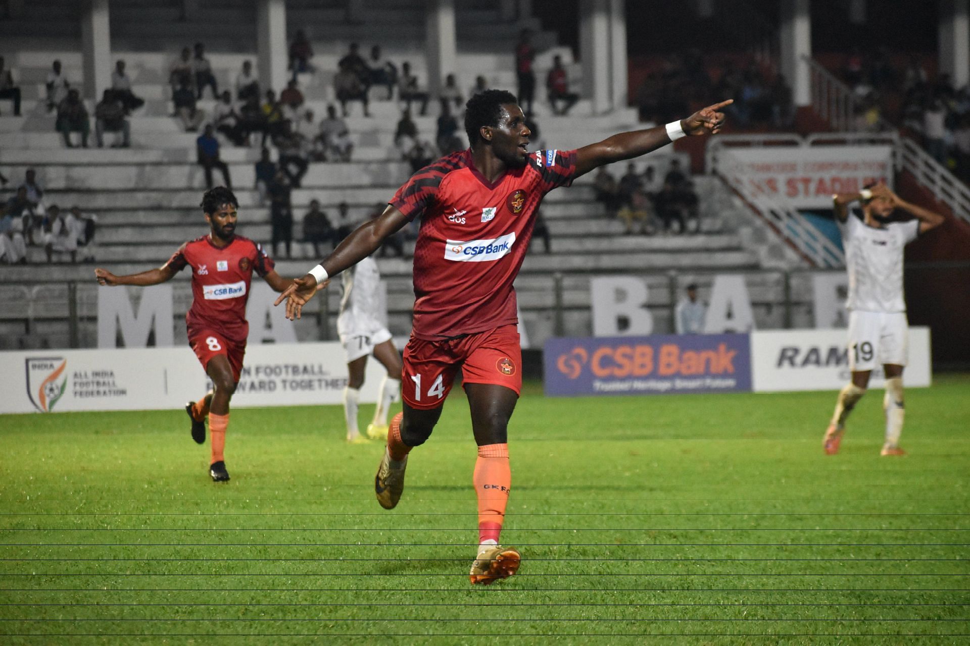 Gokulam Kerala team celebrating the goal against NEROCA (Picture Credits: X/I-League)