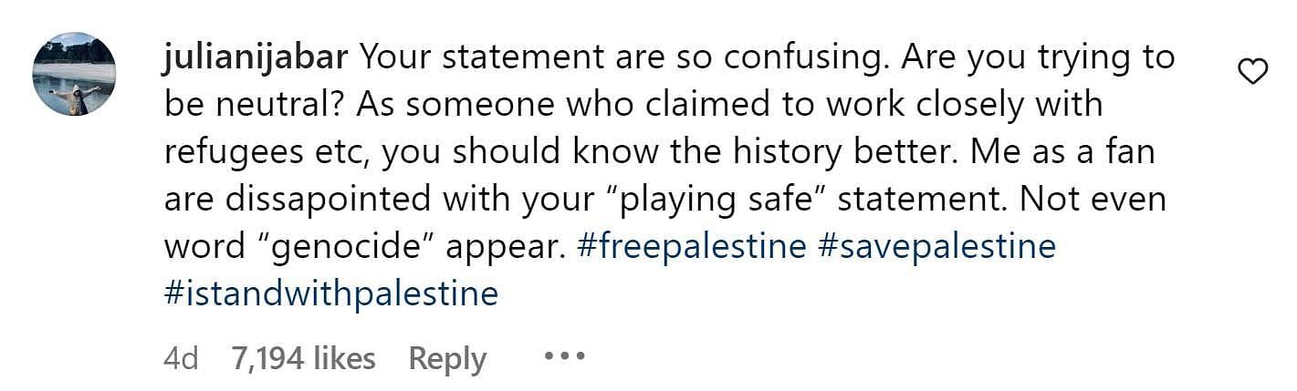 A comment reacting to the news (Image via Instagram/ @julianijabar)
