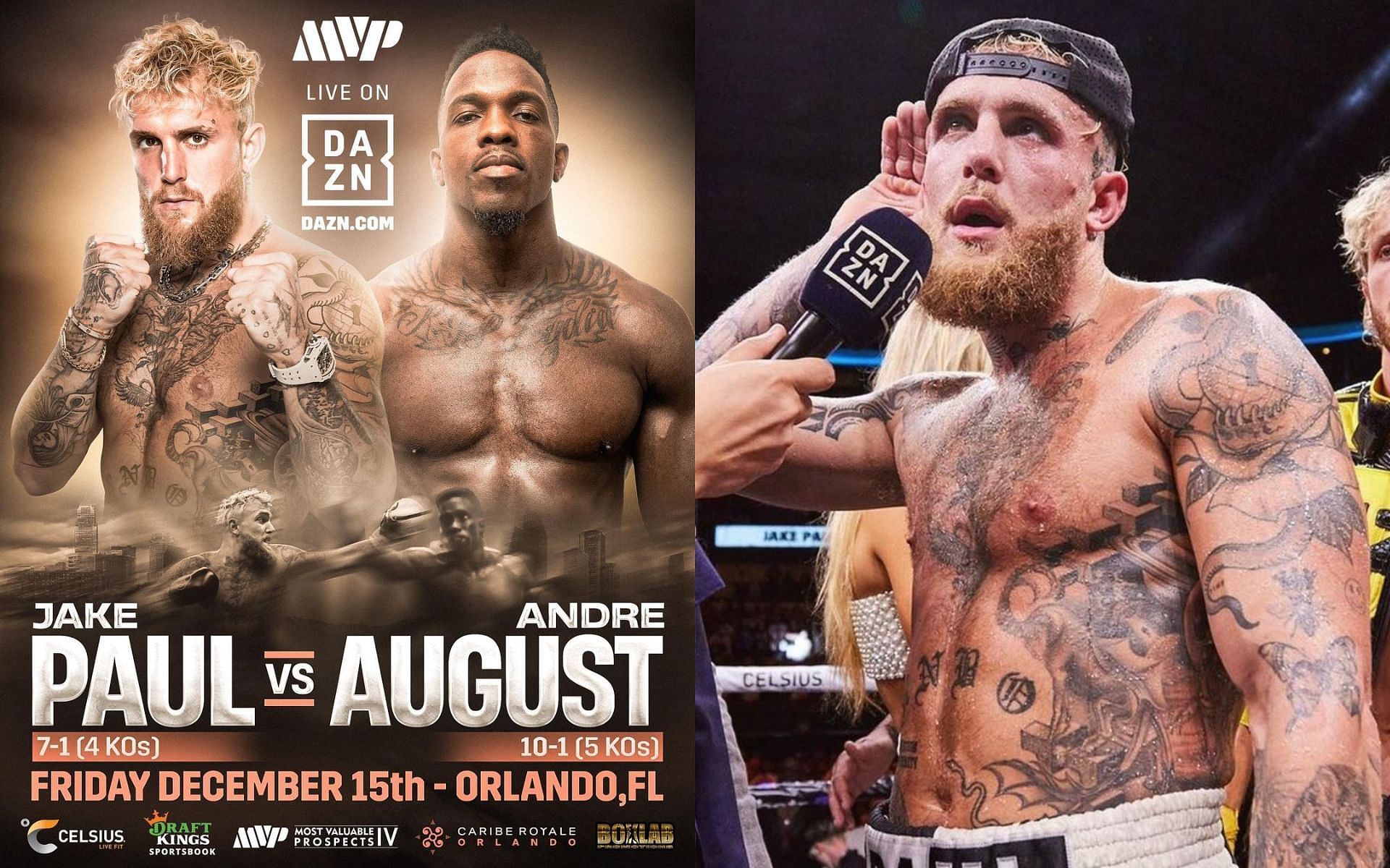 Jake Paul vs. Andre August fight poster (Left); 