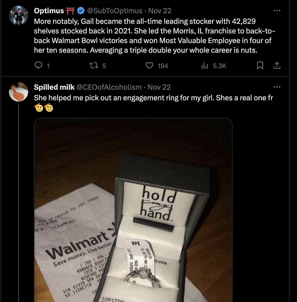 Lewis from Walmart goes viral as she retires from the retail brand after 10 years of service. (Image via Twitter)