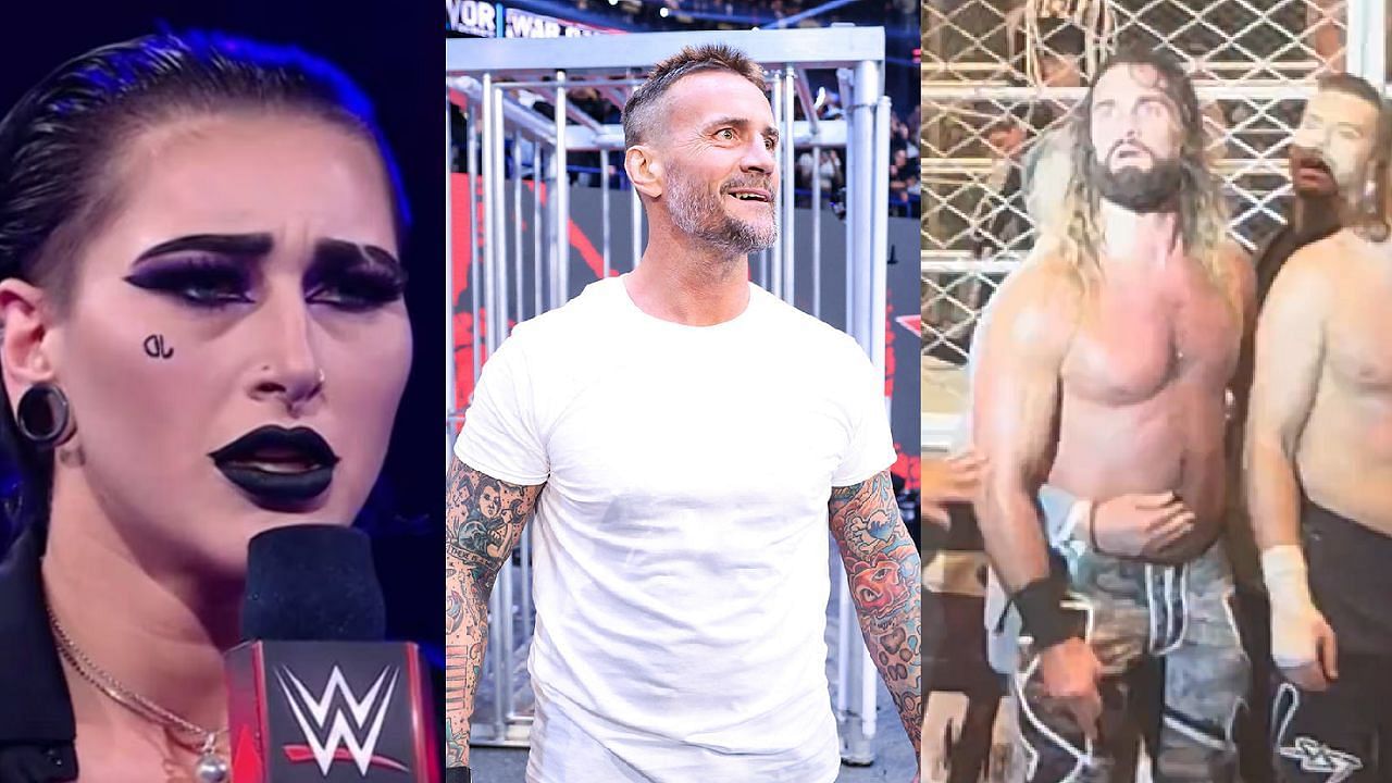 Rhea Ripley, CM Punk, and Seth Rollins (left to right)
