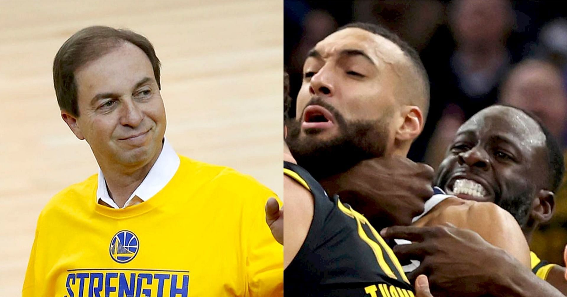Golden State Warriors owner Joe Lacob and Warriors star forward Draymond Green (right)