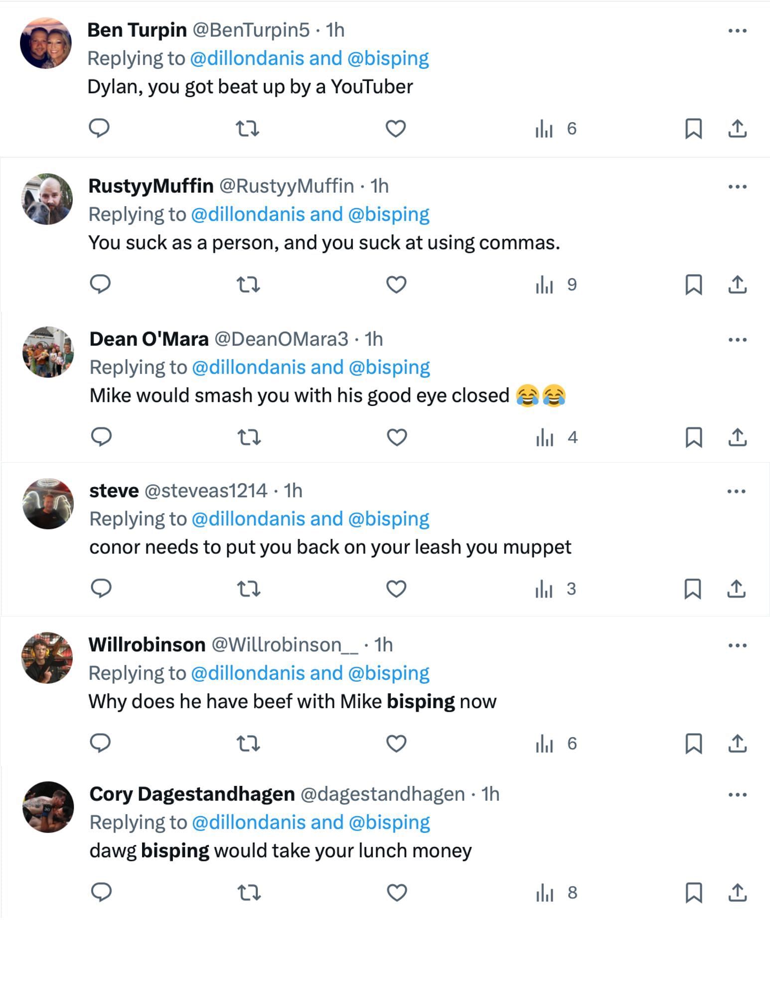 Fan reactions to Dillon Danis calling out Michael Bisping on X [via @dillondanis on X]