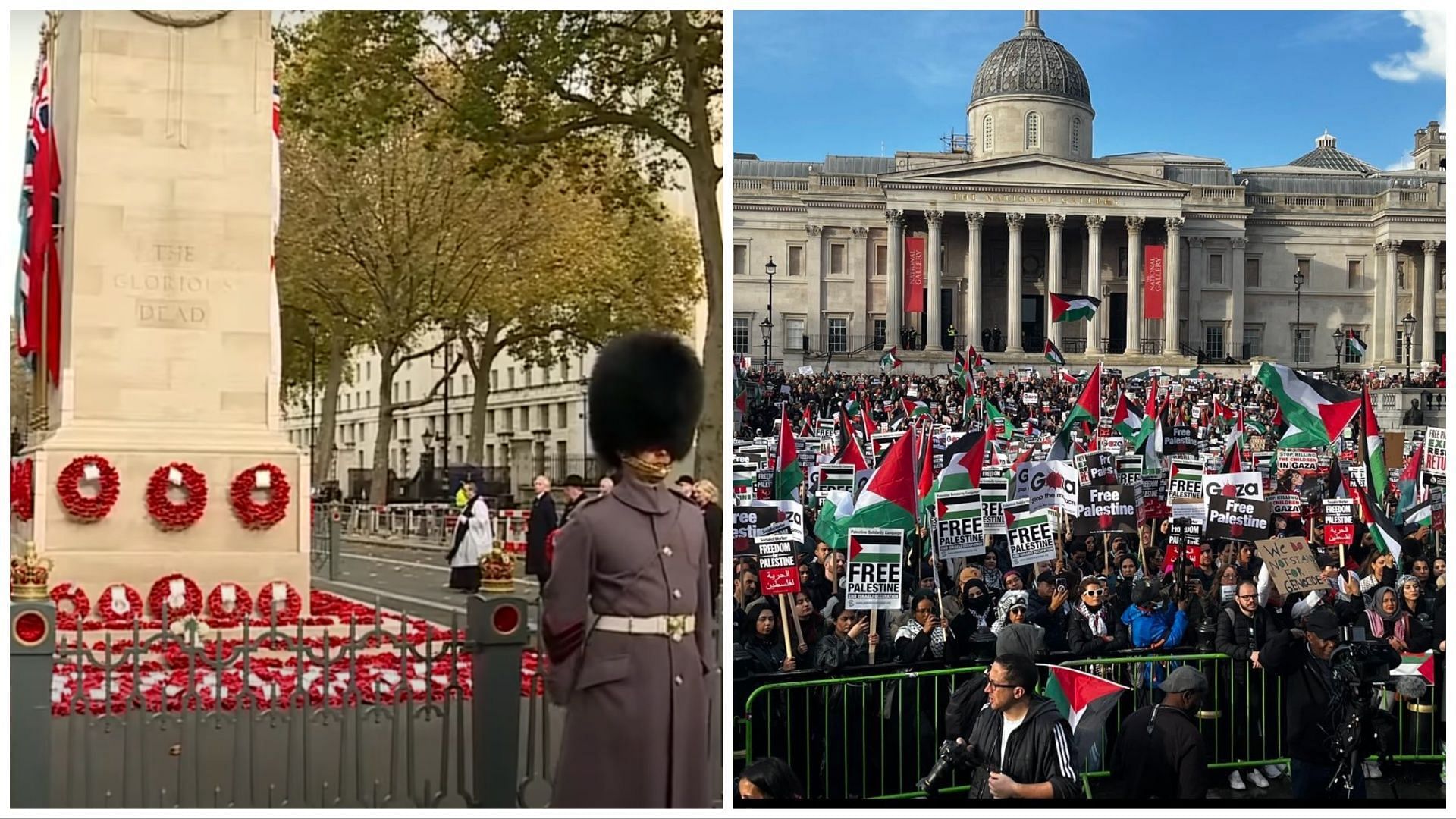 London pro-Palestine protest scheduled for armistice day faces backlash (Image via X/@jacksonhinklle, YouTube/Sky News)