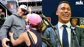 Yankees' Aaron Judge embraces wife Samantha as she finishes New York City marathon