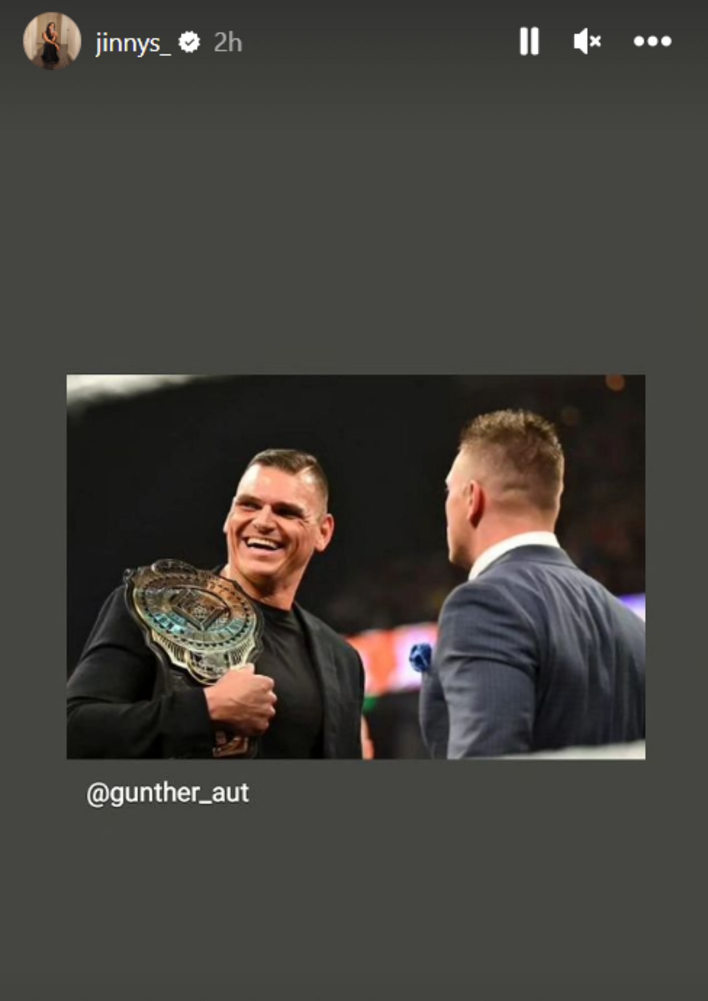 Gunther&#039;s wife Jinny shared a picture from his RAW promo with The Miz