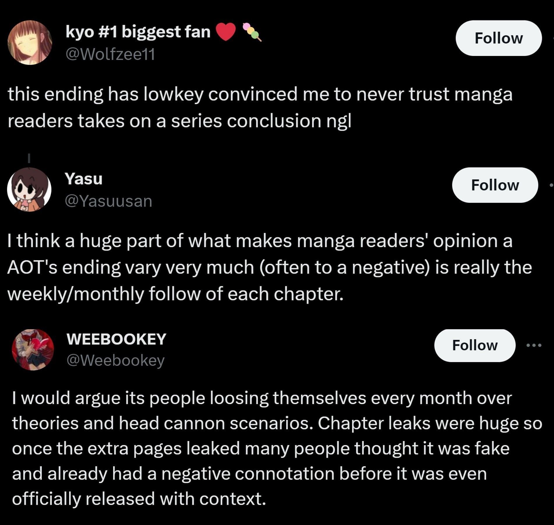 Fans tried to understand why manga readers couldn&#039;t enjoy the ending (Screengrab via X)