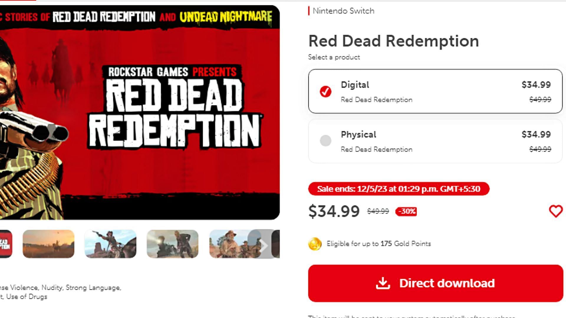 Red Dead Redemption&#039;s page on the Nintendo store (Image via nintendo.com)